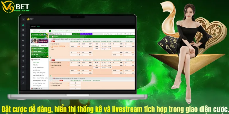  Đặt cược dễ dàng, hiển thị thống kê và livestream tích hợp trong giao diện cược.